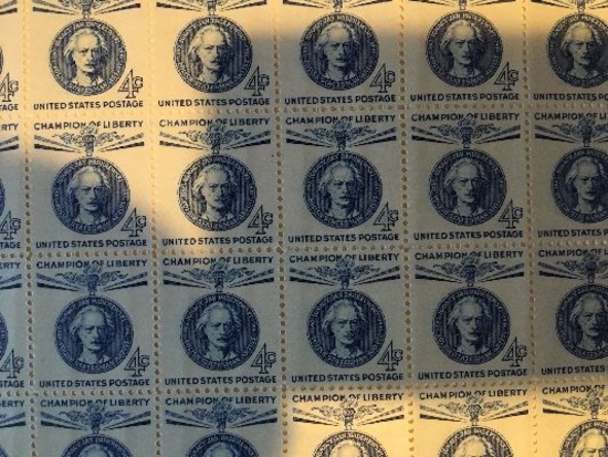 Uncut Sheet Champion Of Liberty Stamps 4 Cent