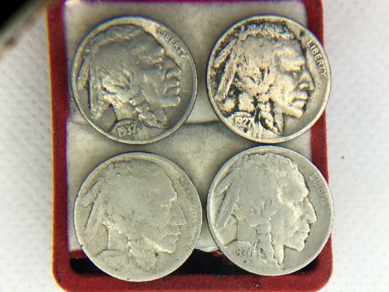 (4) Buffalo Nickels 1918, 1927, 1930, 1937