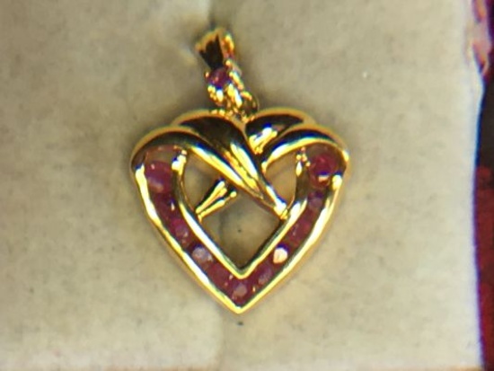 .925 Ladies 1/4 Carat Ruby Heart Pendant