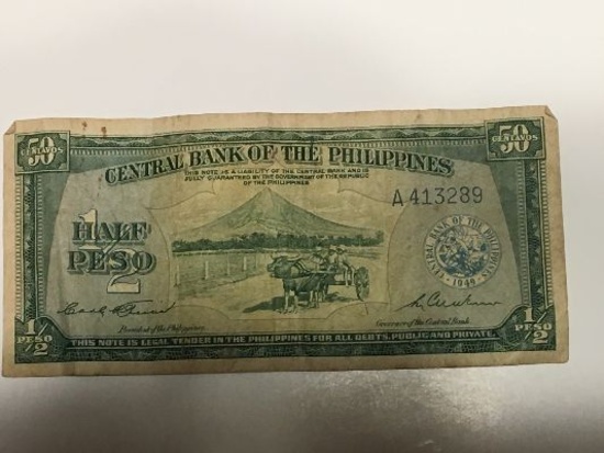 One Half Peso Central Bank Of The Philippines 1949