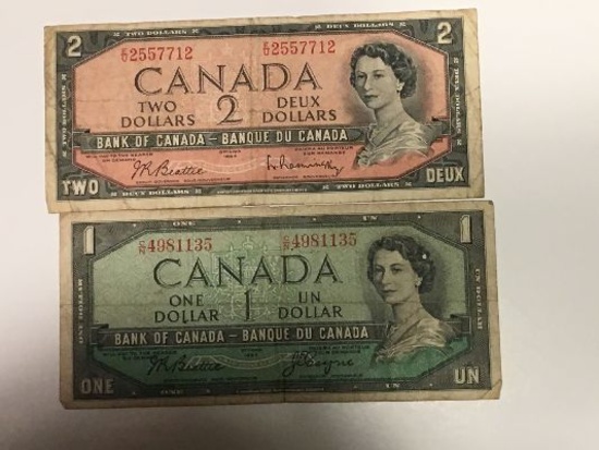 $1, $2, Canadian Bank Notes