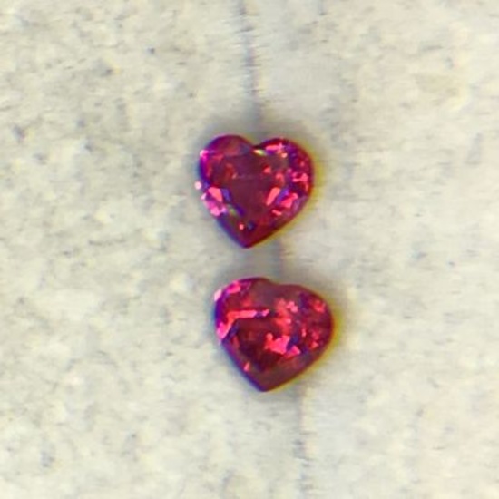 1.22 Carat Heart-shaped Chatham Rubies Matched Pair