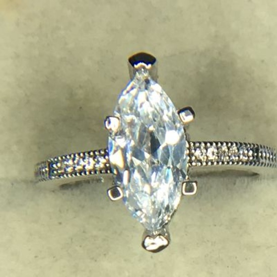 .925 Sterling Silver Ladies 5 Carat Engagement Ring