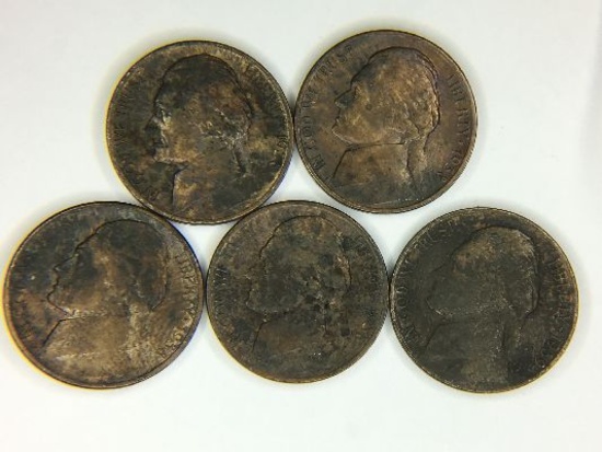 (5) 1938 D Jefferson Nickels