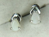 .925 Sterling Silver Ladies 1 Carat Pear Shaped Opal Earrings