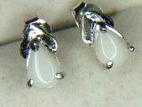 .925 Sterling Silver Ladies 1carat Pear Shaped Opal Earrings
