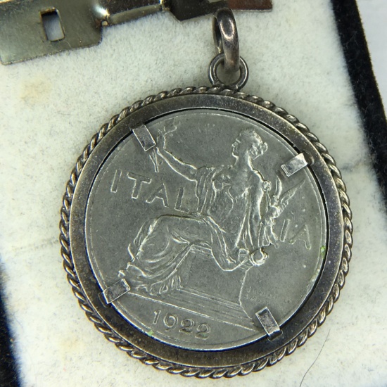 .925 Sterling Silver 1922 Italian Lire In .925 Coin Bezel
