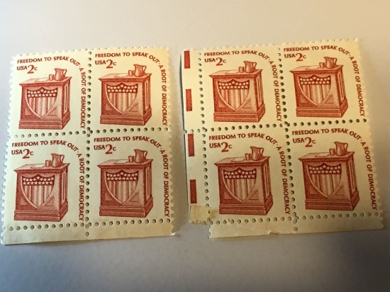 Us. 2 Cent Freedom To Share Plate Blocs (2) Sets