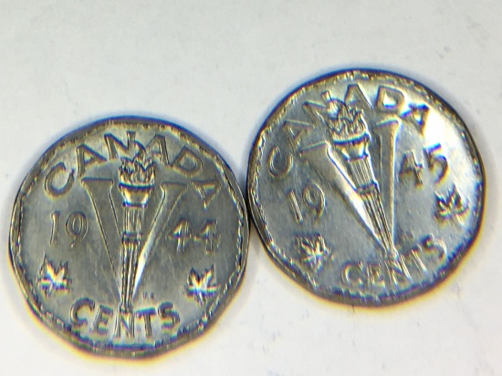 (2) Canadian Nickels 1944, 1945