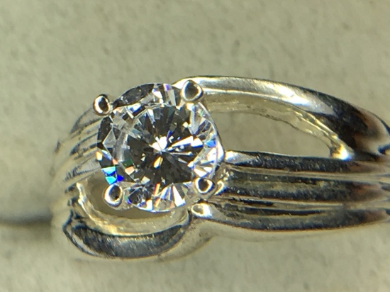 .925 Sterling Silver Ladies 1 Carat Engagement Ring