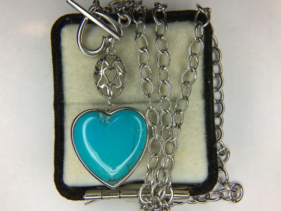 .925 Sterling Silver Ladies Turquoise Necklace
