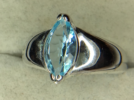 .925 Sterling Silver Ladies 1 Carat Swiss Blue Topaz Ring