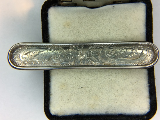 .925 Sterling Silver Ladies Victorian Bar Pin 2 5/8" Long