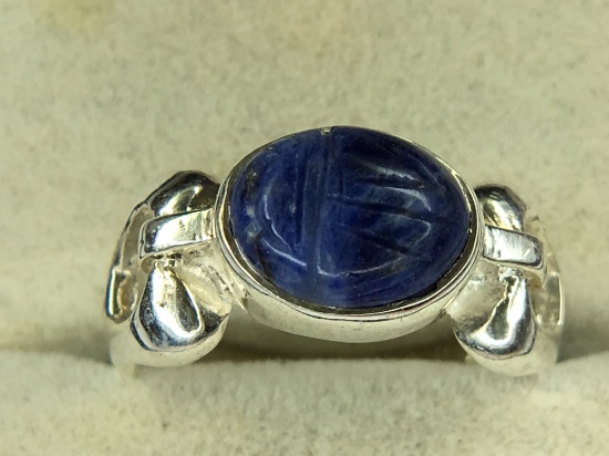 .925 Sterling Silver Ladies Vintage Scarab Ring