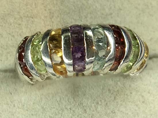 .925 Sterling Silver Ladies 1 Carat Multicolored Gemstone Ring