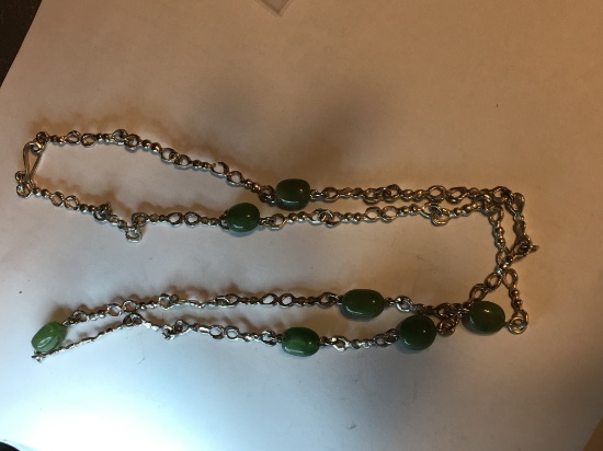 .925 Sterling Silver Ladies Jade Necklace