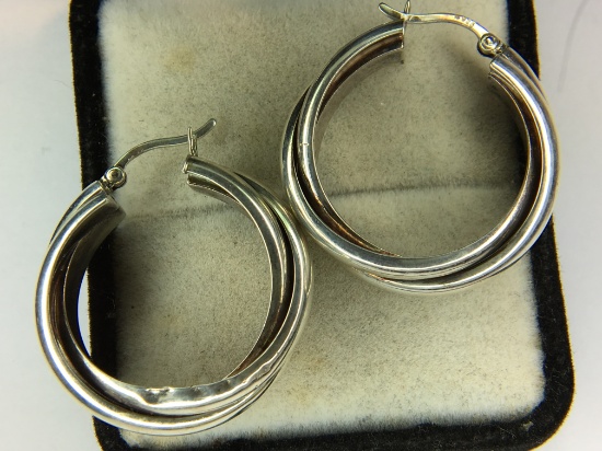 .925 Sterling Silver Ladies Double Hoop Earrings
