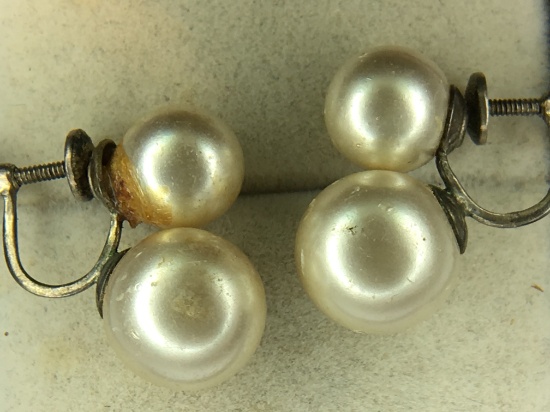 .925 Sterling Silver Ladies Vintage 10, 7 Mm Screwback Earrings