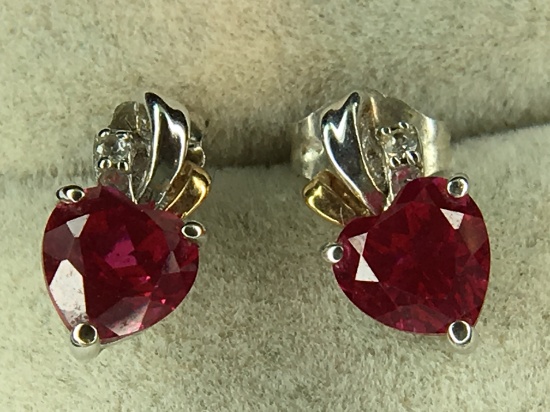 .925 Sterling Silver Ladies 2 1/2 Carat Ruby Earrings Chatam