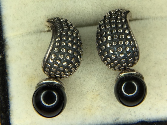 .925 Sterling Silver Ladies Black Onyx Earrings