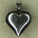 .925 Sterling Silver Ladies Large Puffed Heart Pendant