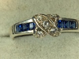 .925 Sterling Silver Ladies Sapphire Ring