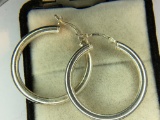 .925 Sterling Silver Ladies Large Hoop Earrings