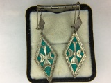 .925 Sterling Silver Ladies Mexico Number 197 Earrings With Inlaid Opal