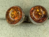 .925 Sterling Silver Ladies 3 Carat Amber Earrings