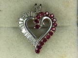 .925 Sterling Silver Ladies 2 Carat Ruby, Cubic Zirconia Heart Pendant
