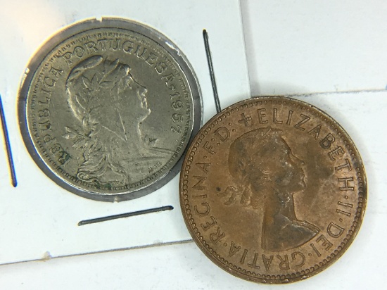 1967 British 1/2 Penny, 1957 Portugal 50 Centavos