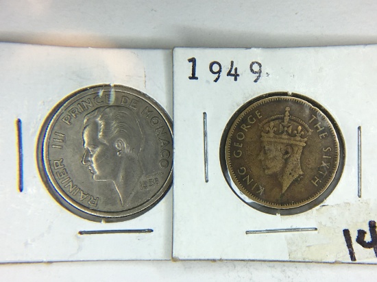 1956 Prince Of Monaco, 1949 Hong Kong 10 Cents