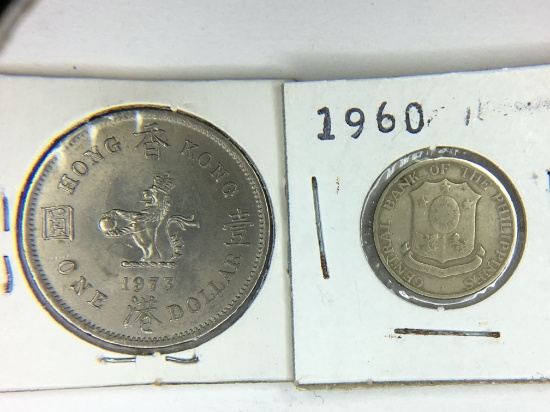1973 Hong Kong 1 Dollar,1960 Filipinas 10 Centavos
