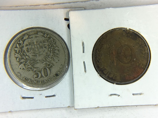 1931 Portugal 50 Centavos, 1950 German 10 Pfennig