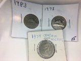 1973, 1974, 1983 Canadian Nickels