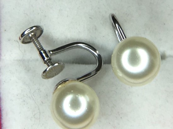 .925 Sterling Silver Ladies 8 Mm Vintage Screw Back Earrings