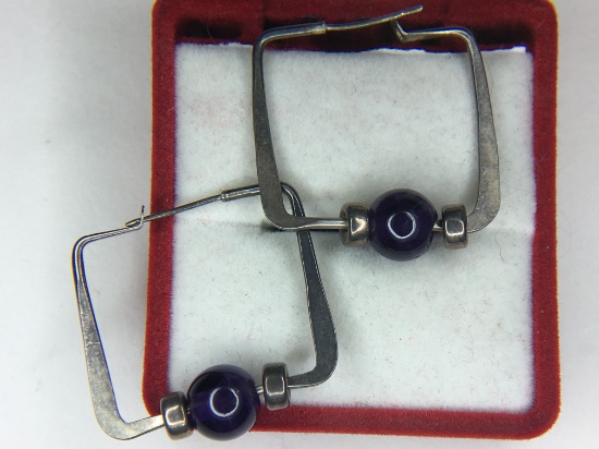 .925 Sterling Silver Ladies Art Deco 3 Carat Amethyst Earrings