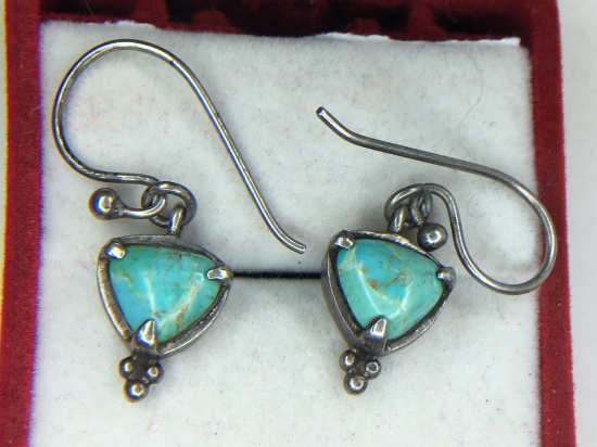 .925 Sterling Silver Ladies Turquoise Earrings