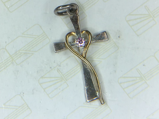 .925 Sterling Silver Unisex Crucifix Accent Diamond