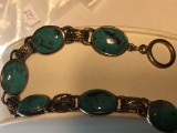 .925 Sterling Silver Ladies Large Turquoise Bracelet