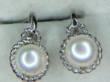 .925 Sterling Silver Ladies Pearl Earrings