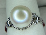 .925 Sterling Silver Ladies 9.5 Mm Pearl Ring