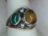 .925 Sterling Silver Ladies Tiger Eye 3 Carat Gemstone Ring