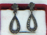 .925 Sterling Silver Vintage Marcasite Earrings