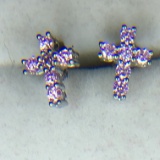 .925 Sterling Silver Ladies Gemstone Cross Earrings