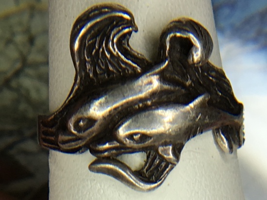 .925 Sterling Silver Ladies Dolphin Ring