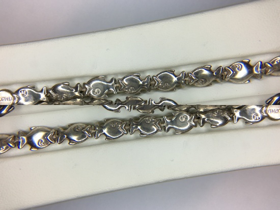 .925 Sterling Silver Ladies Fish Bracelet