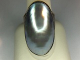 .925 Sterling Silver Ladies Mobe Pearl Ring 1 1/2 Inch X 3/4 Inch