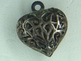 .925 Sterling Silver Ladies Filigree Puffed Heart Charm/pendant