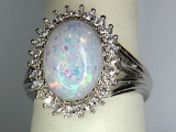 .925 Sterling Silver Ladies Opal Gemstone Ring